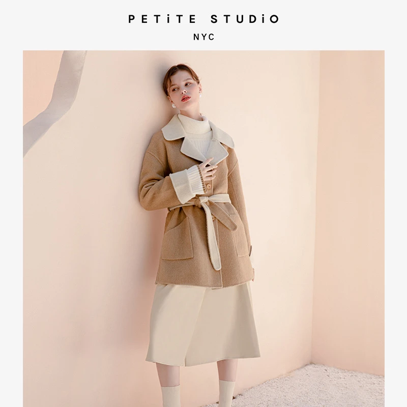 Edie驼米跳色法式简约两面穿中长款羊毛外套 | Edie Reversible Wool Coat - Camel & Ivory 商品