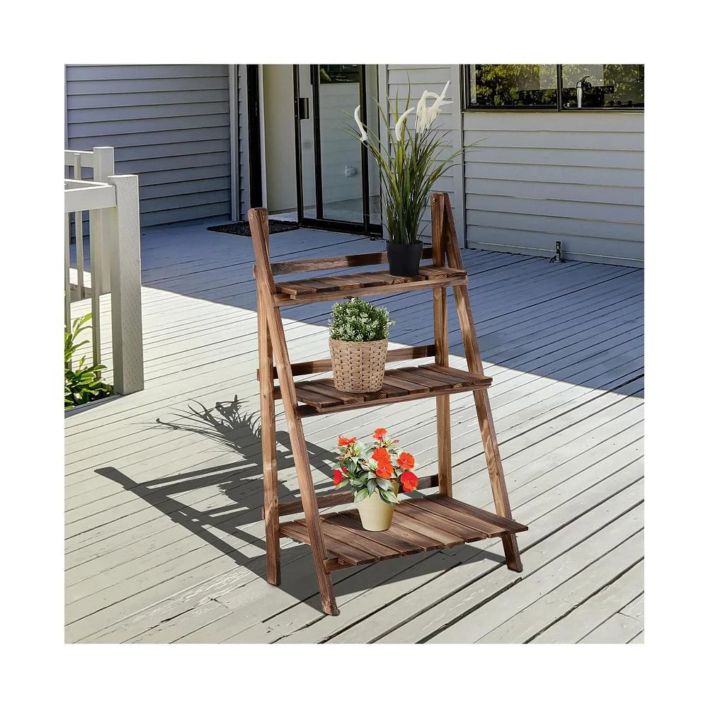 商品Outsunny|3 Tier Ladder-style Wooden Flower Plant Stand Outdoor Garden Shelf,价格¥499,第2张图片详细描述