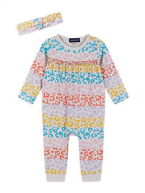 Baby Girl's Multicolor Leopard Print Coverall & Headband Set商品第1张图片规格展示