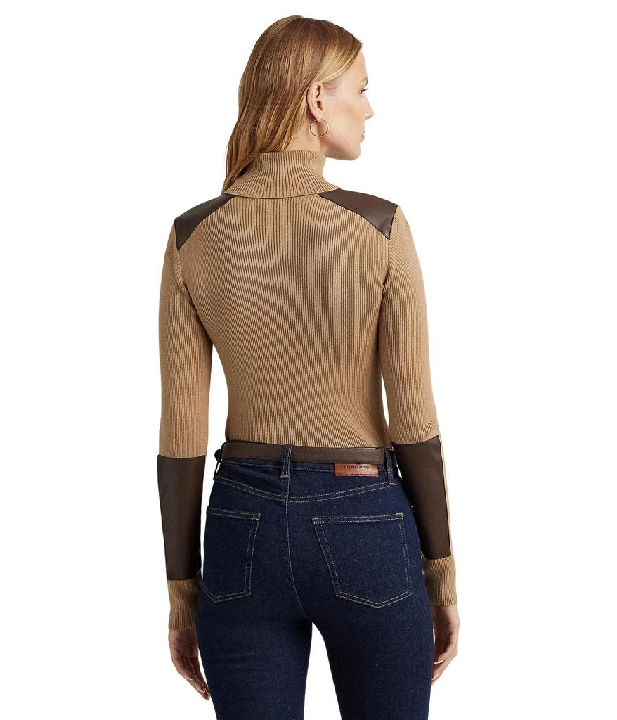 商品Ralph Lauren|Petite Faux Leather Trim Ribbed Turtleneck,价格¥461,第2张图片详细描述