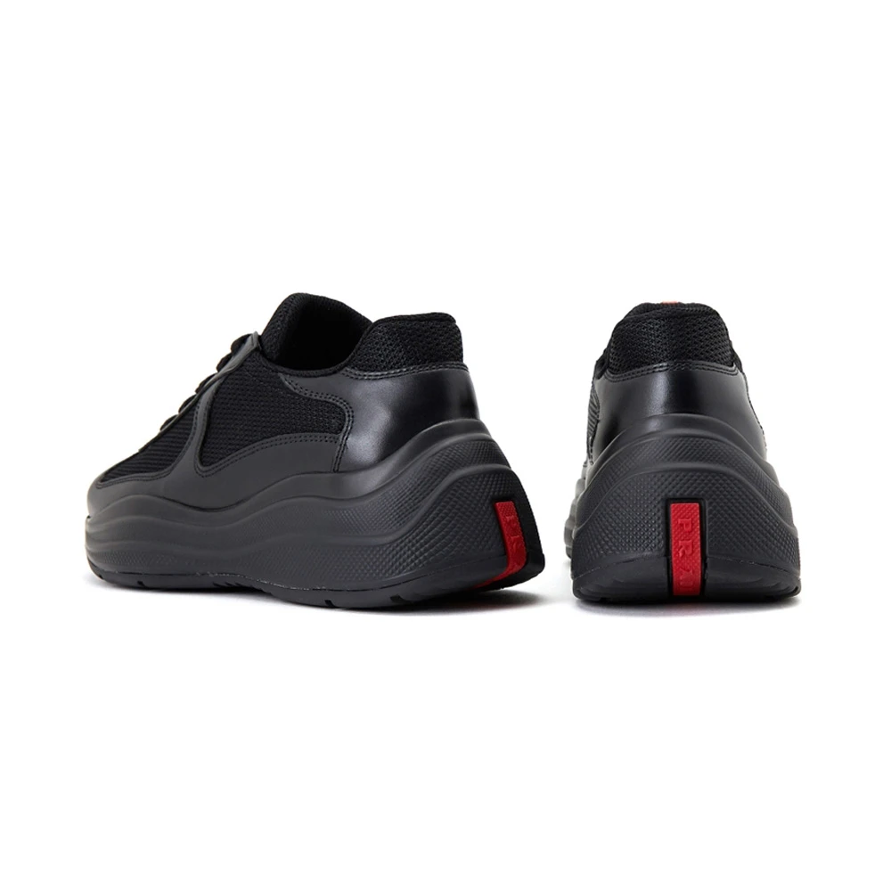 PRADA 女士黑色皮革织物拼接休闲运动鞋 3E6420-6GW-F0002 商品