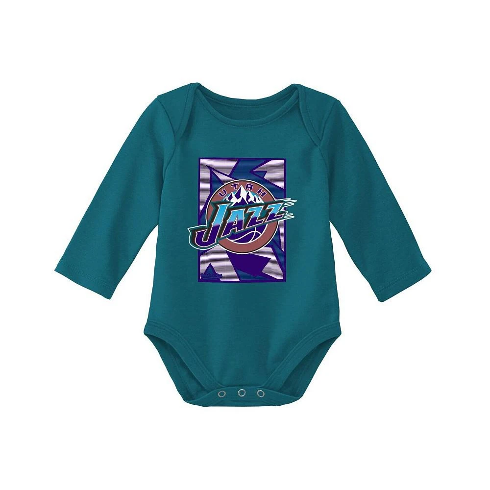商品Mitchell & Ness|Newborn and Infant Boys and Girls Purple, Turquoise Utah Jazz 3-Piece Hardwood Classics Bodysuits and Cuffed Knit Hat Set,价格¥301,第2张图片详细描述