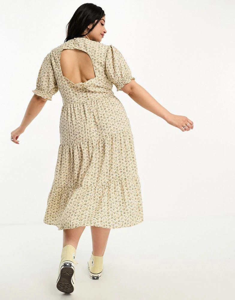 商品Daisy Street|Daisy Street Plus v neck midi tea dress in cream ditsy,价格¥158,第3张图片详细描述