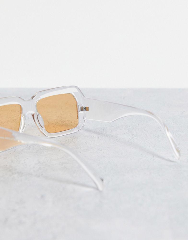 ASOS DESIGN oversized retro sunglasses in crystal frame with coloured lens  - CLEAR商品第4张图片规格展示