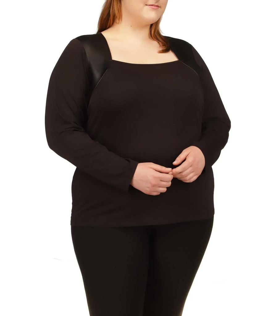 商品Michael Kors|Plus Size Long Sleeve Leather Mix Top,价格¥472,第1张图片