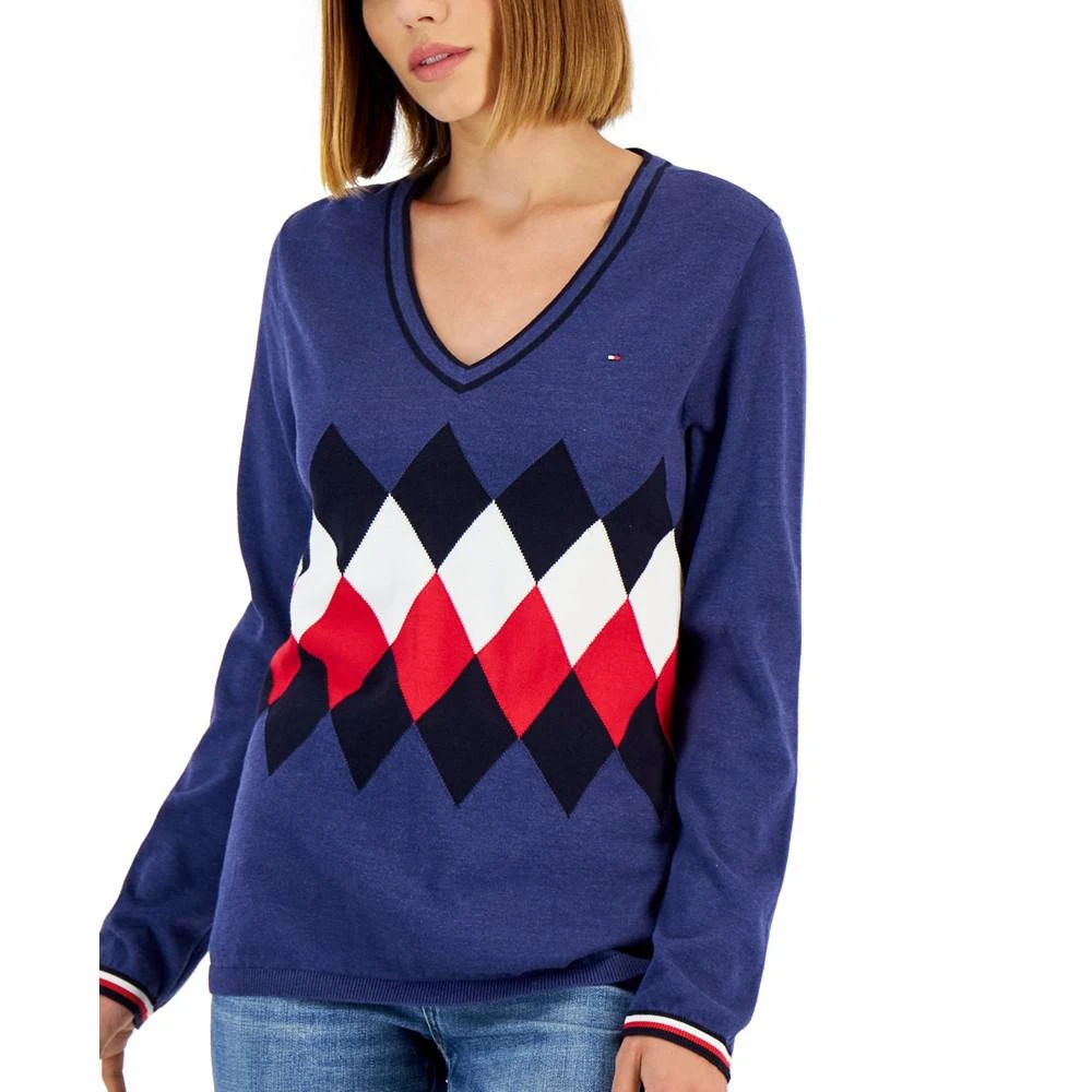 商品Tommy Hilfiger|Women's Cotton Argyle V-Neck Sweater,价格¥158,第3张图片详细描述