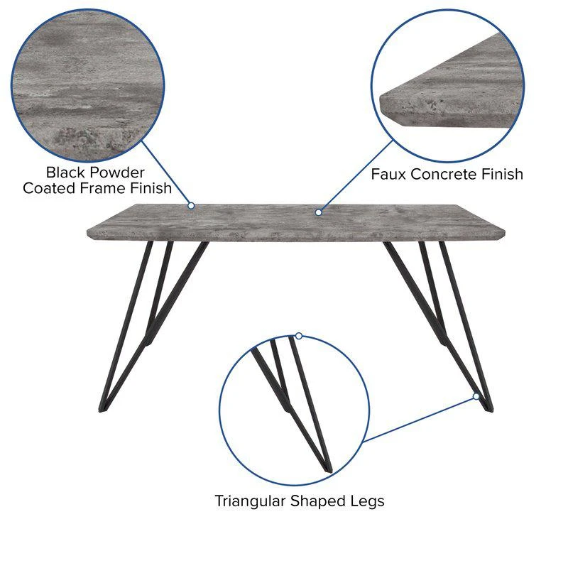 商品Merrick Lane|Maya Rectangular Dining Table Faux Concrete Finish Kitchen Table With Retro Hairpin Legs,价格¥2370,第2张图片详细描述