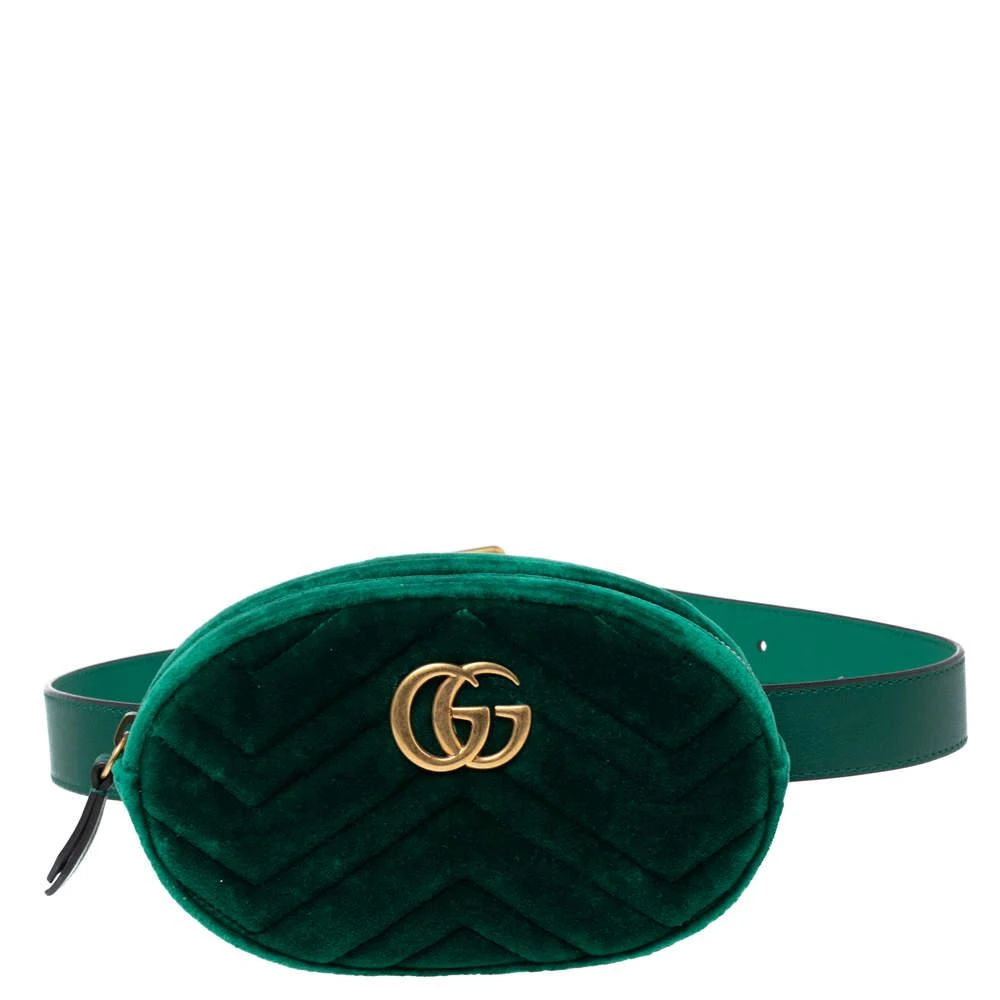 商品[二手商品] Gucci|Gucci Green Matelassé Velvet GG Marmont Belt Bag,价格¥3944,第1张图片