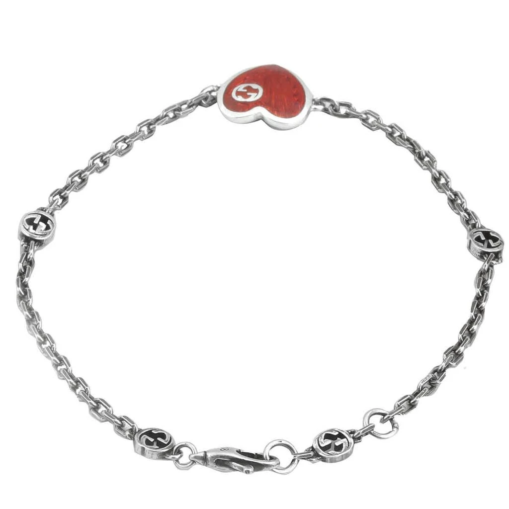 商品Gucci|Gucci Heart Aged Finish Sterling Silver And Red Enamel Bracelet, Size 17,价格¥2303,第3张图片详细描述