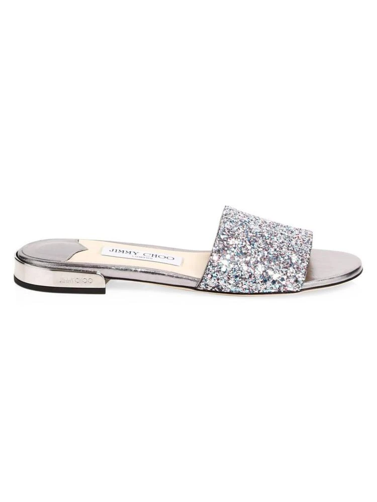 商品Jimmy Choo|Joni Glitter-Embossed Leather Slides,价格¥1574,第1张图片