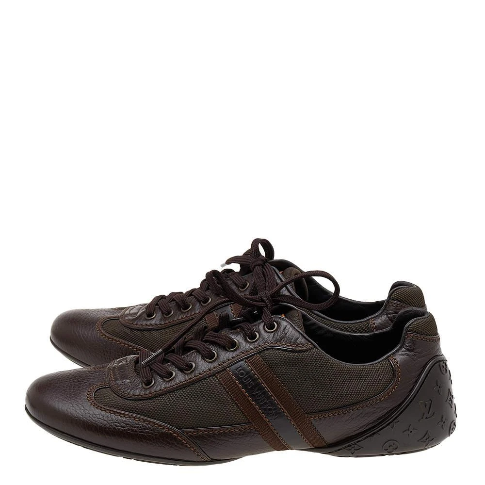 商品[二手商品] Louis Vuitton|Louis Vuitton Brown Leather And Canvas Low Top Sneakers Size 40.5,价格¥3674,第4张图片详细描述