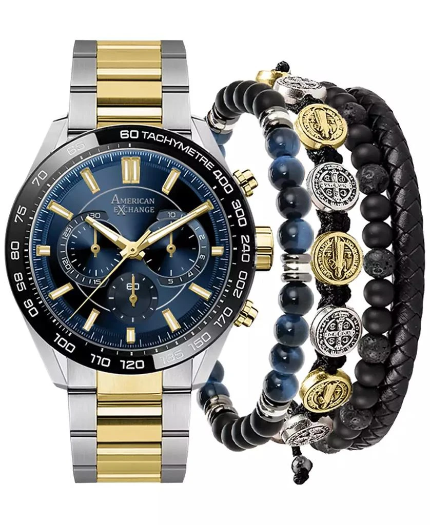 商品American Exchange|Men's Two-Tone Metal Alloy Bracelet Watch 45mm Gift Set,价格¥155,第1张图片