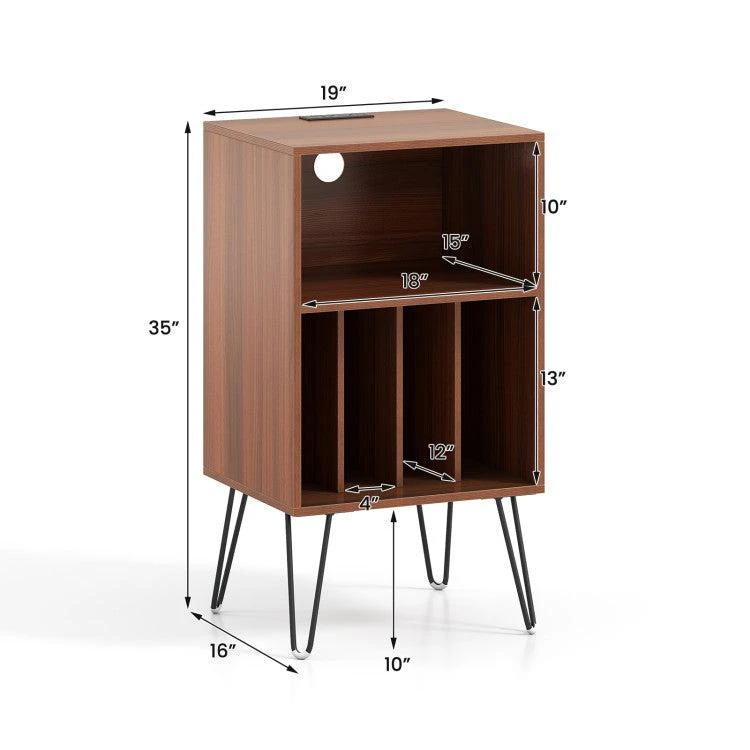 Record Player Stand with Charging Station Turntable Stand with Vinyl Storage-Walnut 商品