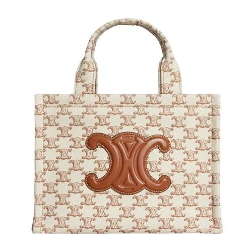25SS◆完売間近◆関送込【CELINE】Borsa Cabas Thais*ミニバッグ small cabas thais in STRIPED TEXTILE WITH TRIOMPHE - BEIGE