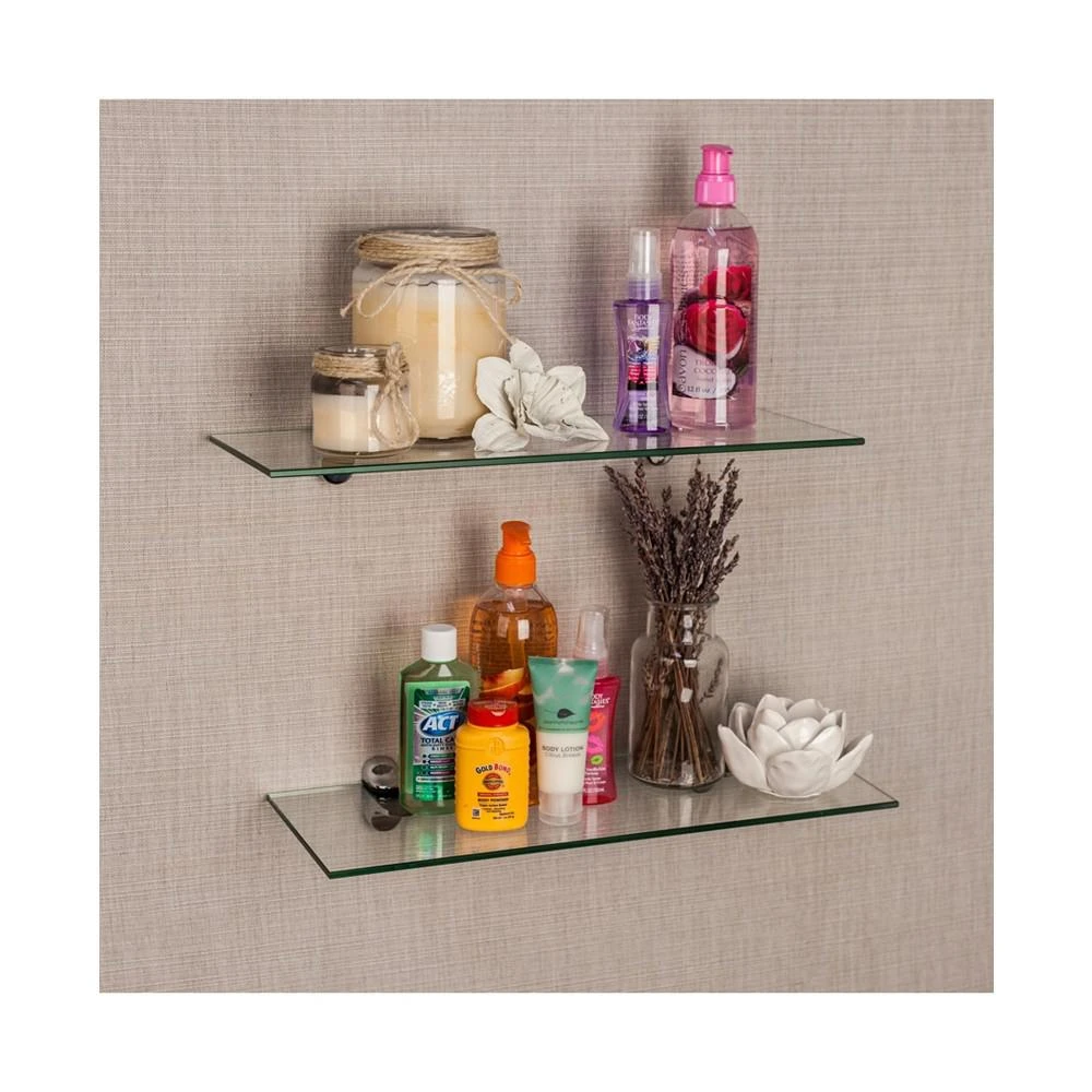 商品Danya B|Set of 2 Glass Floating Shelves with Chrome Brackets 16" x 6",价格¥357,第2张图片详细描述