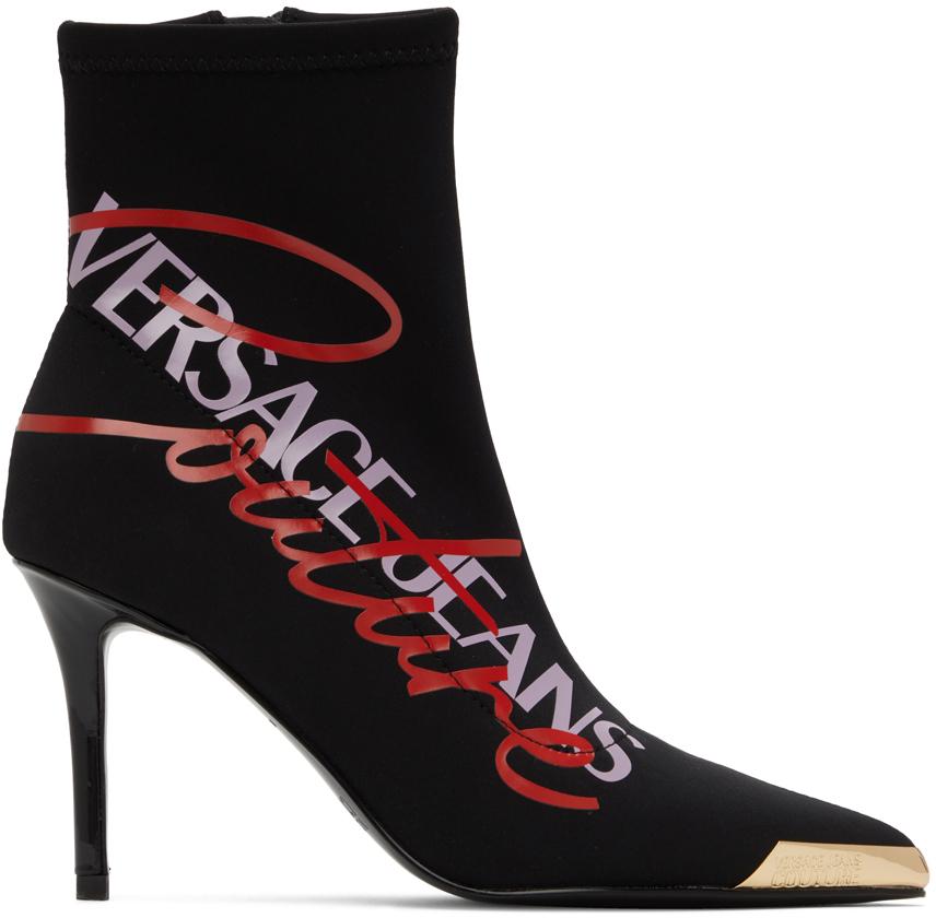 Versace]范思哲Versace女靴|Black Logo Ankle Boots 纺织面料, 橡胶