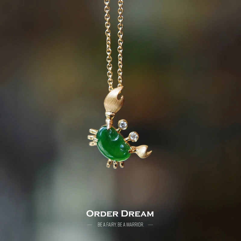 商品[国内直发] Order Dream|18k金钻石镶嵌天然翡翠如意·螃蟹项链,价格¥2797,第1张图片