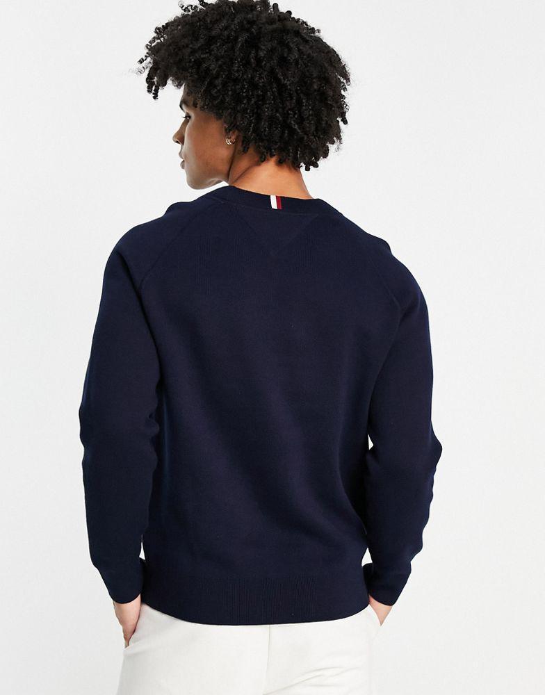 商品Tommy Hilfiger|Tommy Hilfiger cotton blend varsity applique logo knit jumper in navy,价格¥1134,第4张图片详细描述
