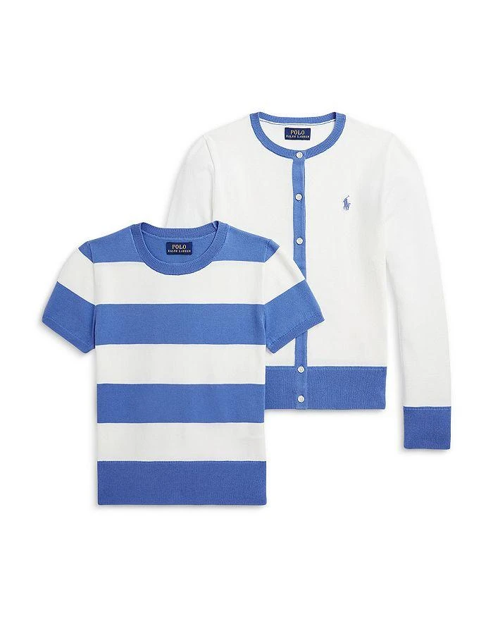 商品Ralph Lauren|Girls' Striped Cotton Sweater & Cardigan Set - Little Kid, Big Kid,价格¥399,第1张图片