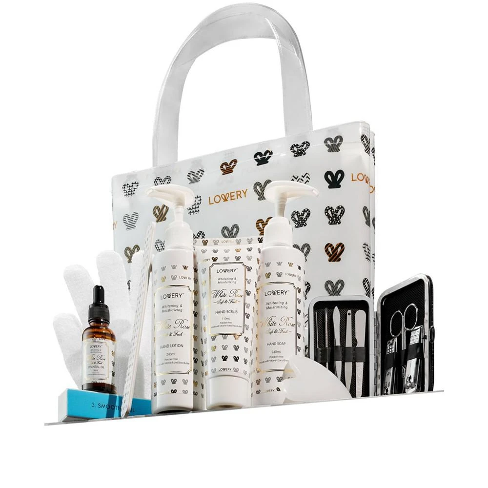 商品Lovery|Body Care Gift Set, White Rose Hand Creams Kit, Home Spa Self Care with Tote Bag, 20 Piece,价格¥566,第1张图片
