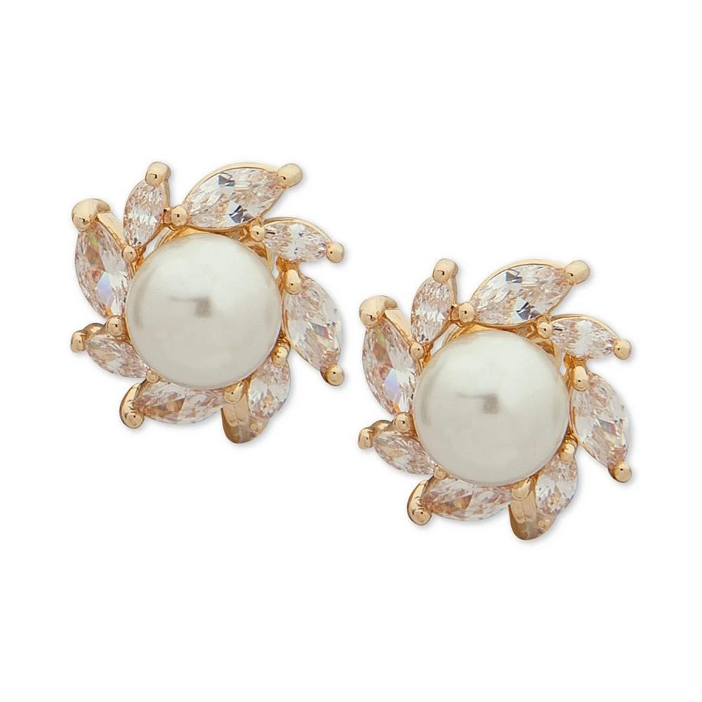 商品Anne Klein|Gold-Tone Crystal & Imitation Pearl E-Z Comfort Clip-On Halo Stud Earrings,价格¥184,第1张图片