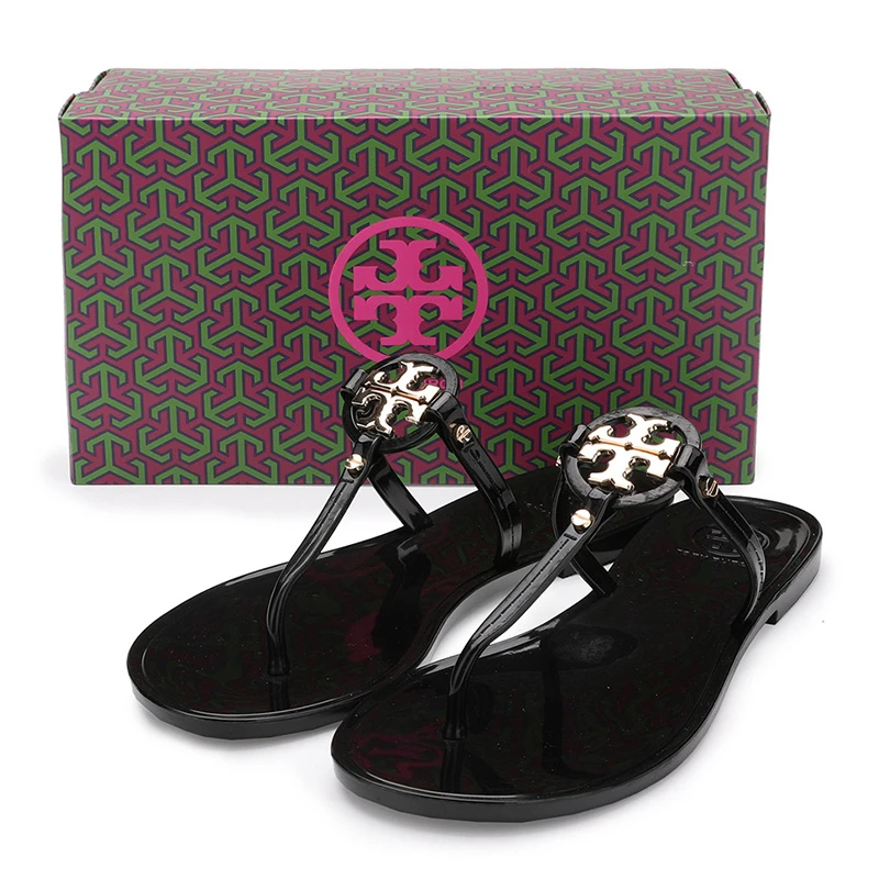 Tory Burch 汤丽柏琦 女士黑色MILLER JELLY 迷你丁字露趾平底拖鞋 51148678-001 商品