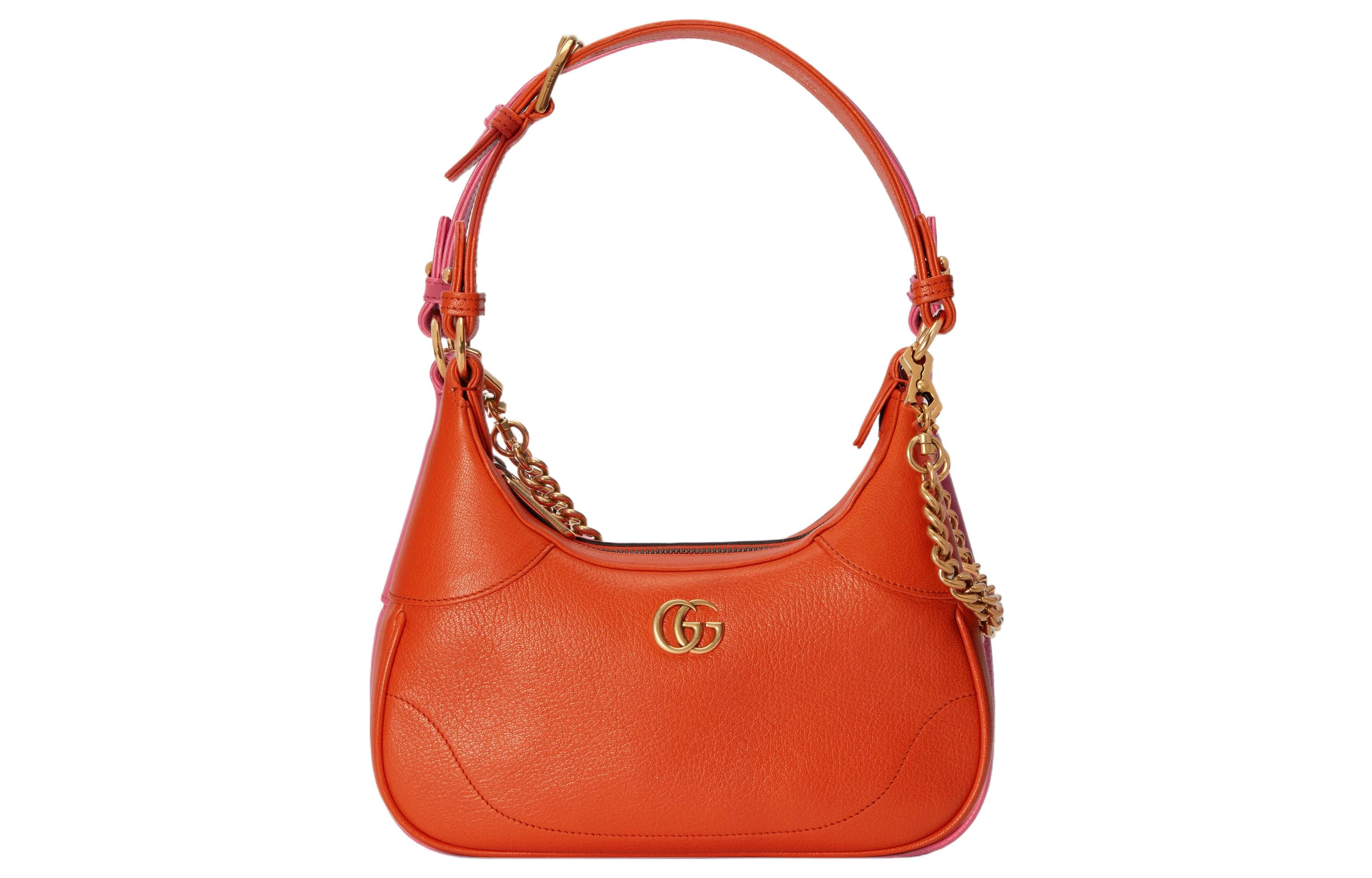 商品[国内直发] Gucci|古驰 Aphrodite 金标Logo拉链开合纯色 皮革 新月腋下包手提单肩包 小号 女款 橙色,价格¥13136,第1张图片