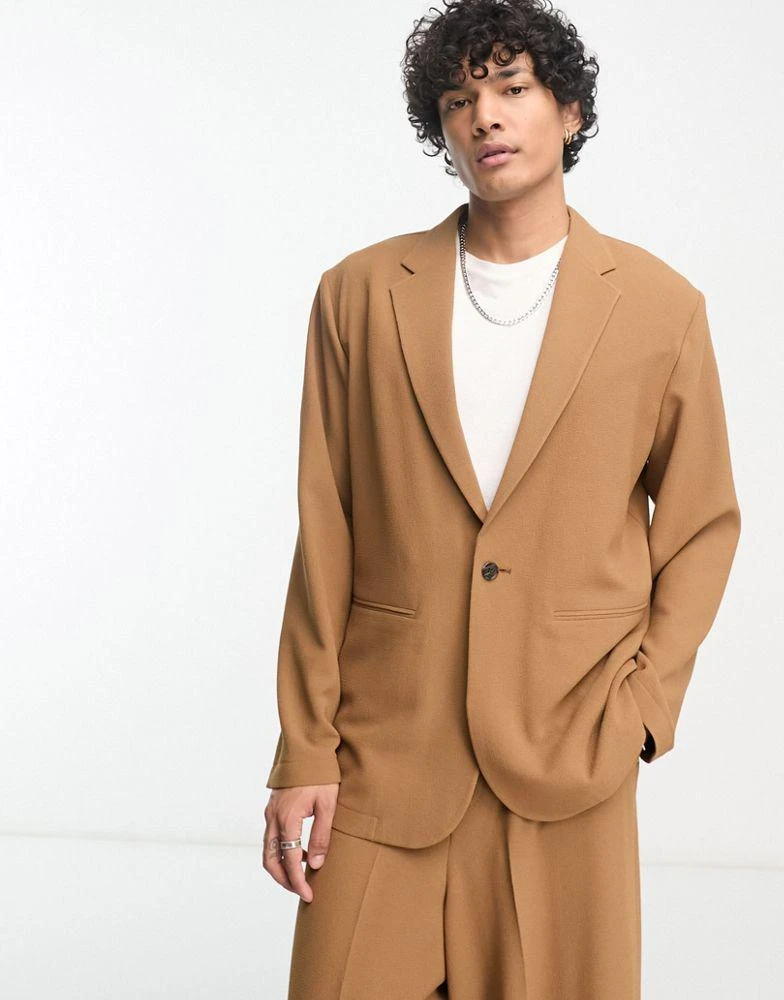 商品ASOS|ASOS DESIGN relaxed oversized soft tailored suit jacket in tobacco crepe,价格¥369,第1张图片