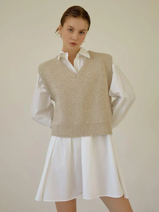 Simple Wool Knit Vest_BEIGE 商品