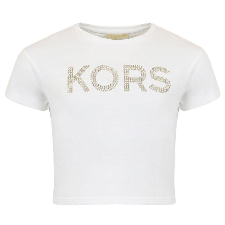 商品Michael Kors|White Short Sleeve Cropped Logo T Shirt,价格¥185,第1张图片
