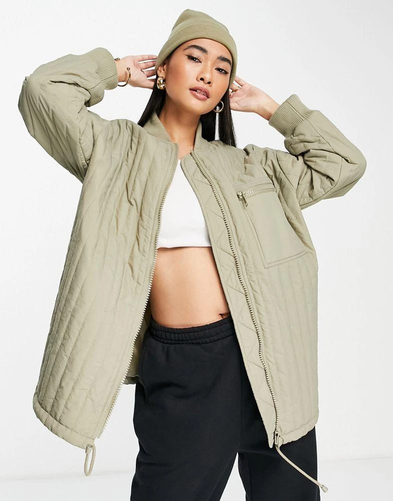 商品Topshop|Topshop quilted bomber liner jacket in sage,价格¥395,第1张图片