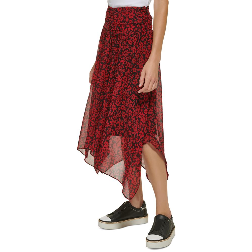 Women's Floral Ruched Handkerchief-Hem Midi Skirt商品第4张图片规格展示