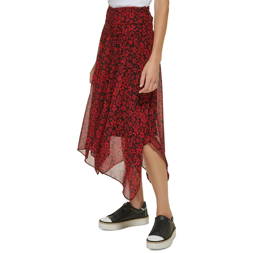 商品Karl Lagerfeld Paris|Women's Floral Ruched Handkerchief-Hem Midi Skirt,价格¥246,第4张图片详细描述