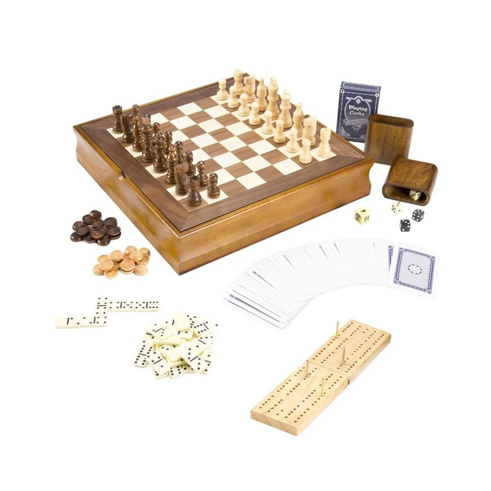 商品Trademark Global|Hey Play 7-In-1 Classic Wooden Board Game Set - Old Fashioned Family Game Night Cards, Dice, Chess, Checkers, Backgammon, Dominoes And Cribbage,价格¥528,第2张图片详细描述