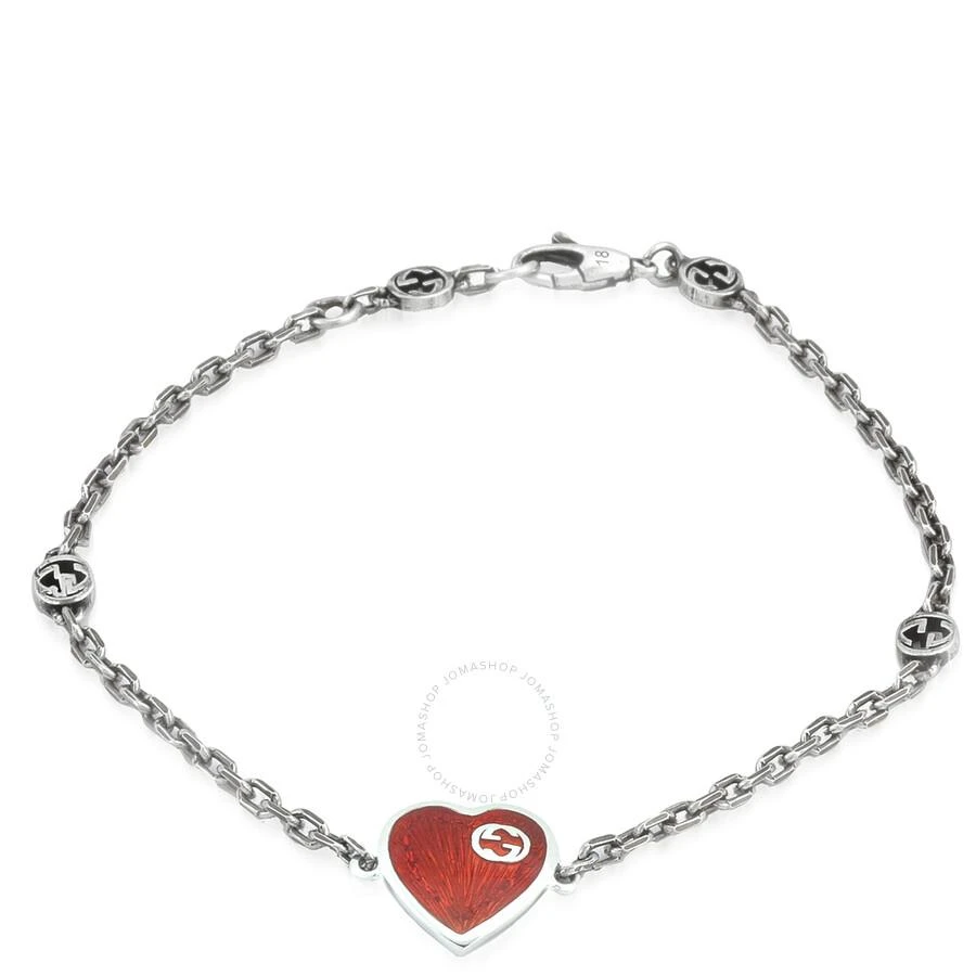 商品Gucci|Heart Aged Finish Sterling Silver And Red Enamel Bracelet,价格¥2343,第1张图片