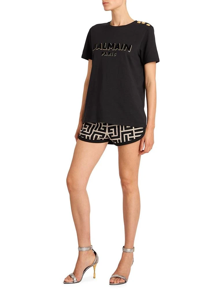 商品Balmain|Button & Velvet-Logo T-Shirt,价格¥3661,第2张图片详细描述