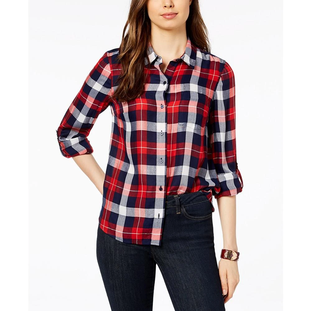 商品Tommy Hilfiger|Women's Plaid Roll-Tab Button-Down Shirt,价格¥314,第1张图片