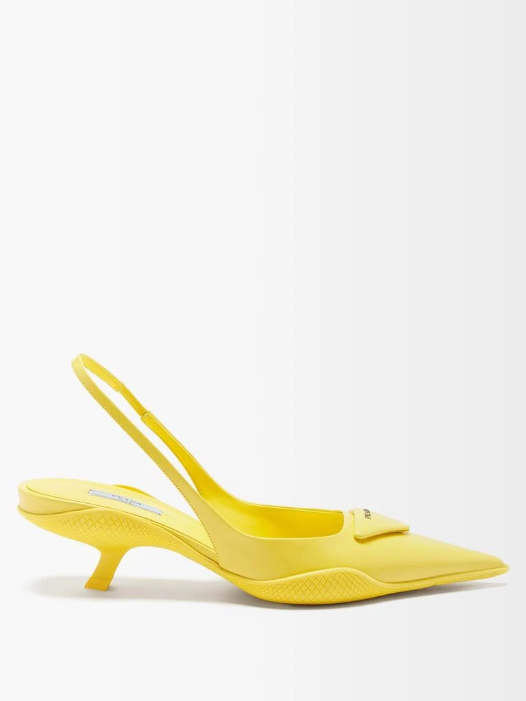 商品Prada|Triangle logo-plaque leather slingback pumps,价格¥4260,第1张图片