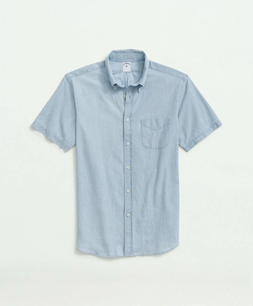 商品Brooks Brothers|Cotton Chambray Button-Down Collar Short-Sleeve Sport Shirt,价格¥372,第1张图片