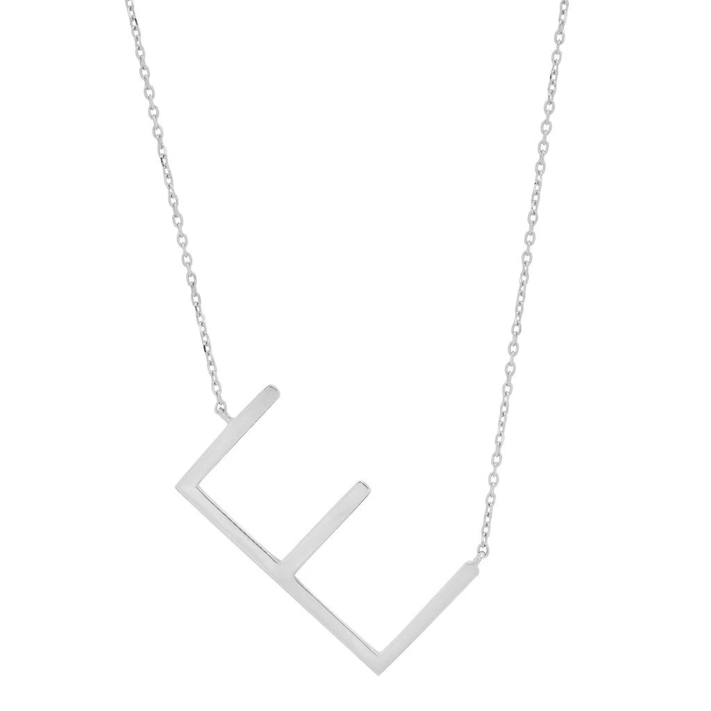 10k Solid White Gold Large Sideways Block Letter Initial with Extendable Cable Chain, 16 to 18 inches 商品