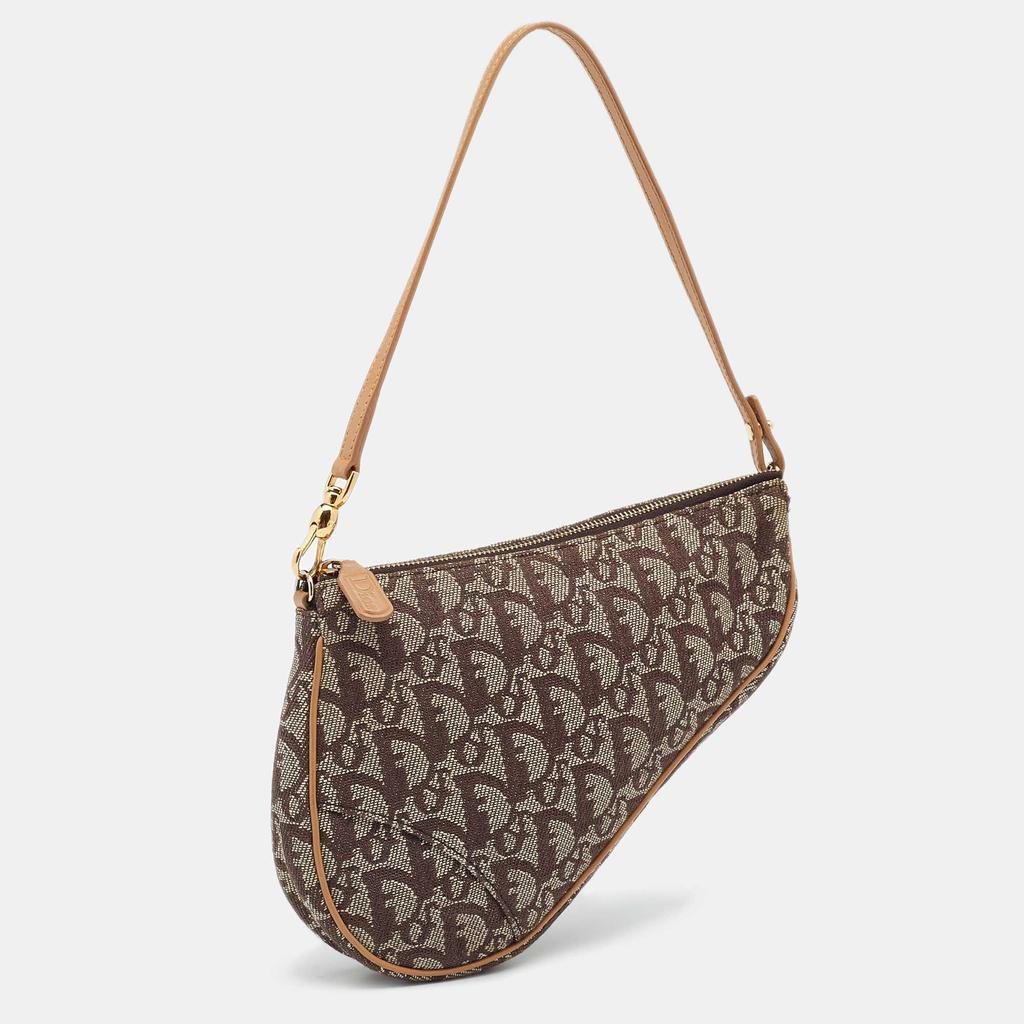 商品[二手商品] Dior|Dior Beige/Brown Oblique Canvas And Leather Trotter Saddle Bag,价格¥8611,第5张图片详细描述
