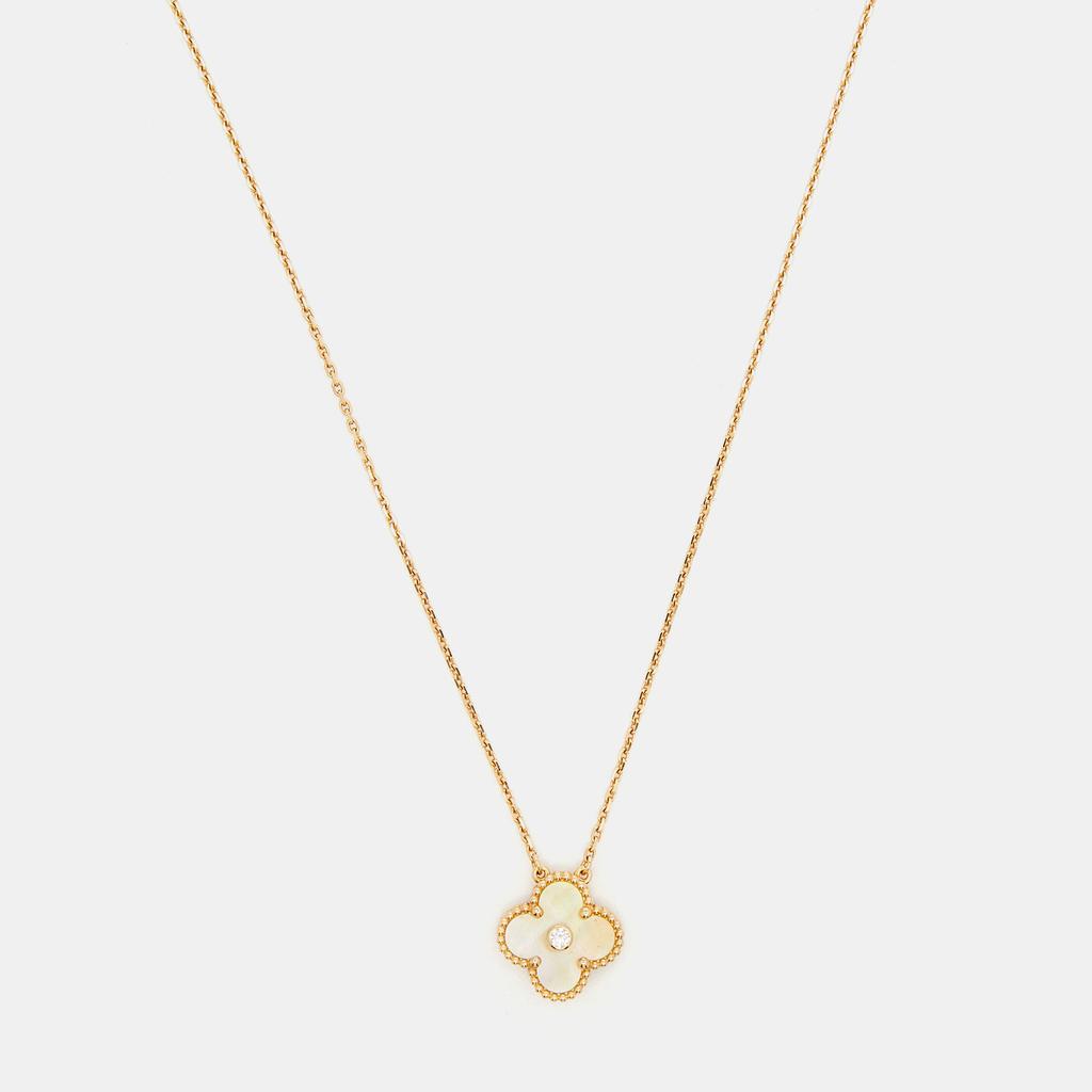 Van Cleef & Arpels Vintage Alhambra Gold Mother of Pearl Diamond 18k Yellow Gold Necklace商品第1张图片规格展示