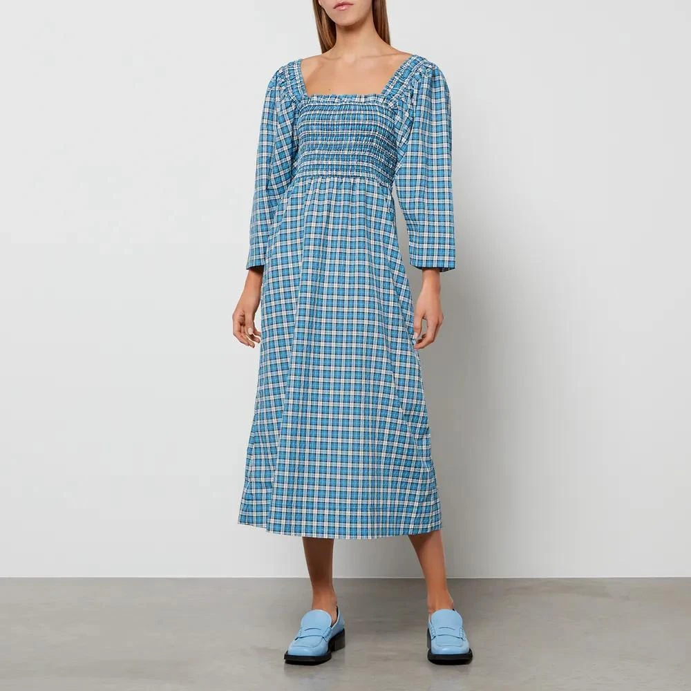 商品Ganni|Ganni Women's Seersucker Check Dress Midi Dress,价格¥1053,第1张图片