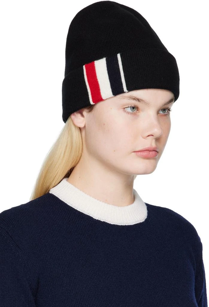商品Thom Browne|Black Merino Stripe Knit Beanie,价格¥2608,第2张图片详细描述