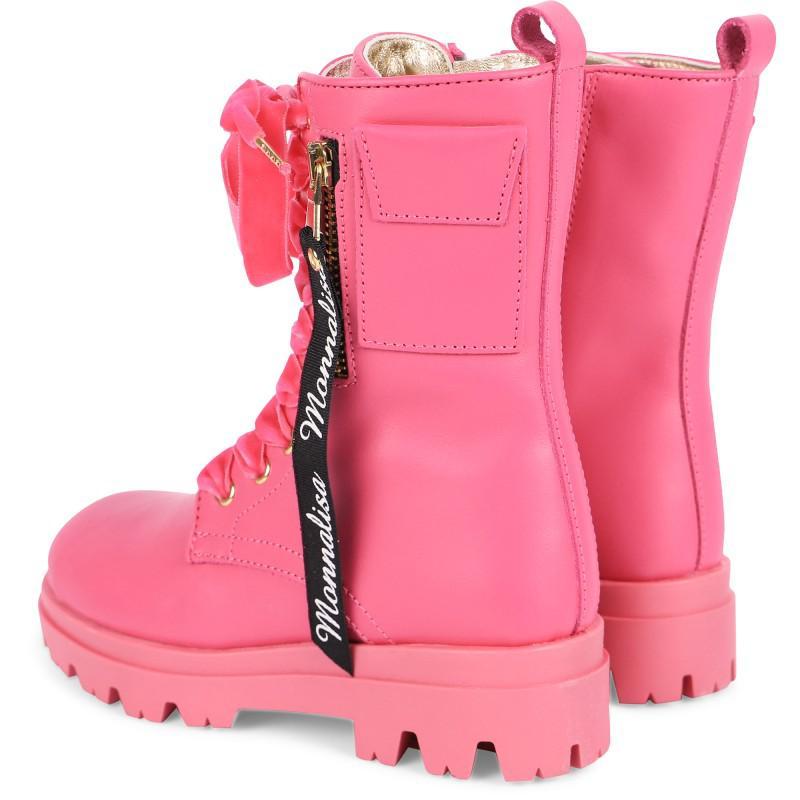 商品MONNALISA|Lace up logo leather boots in pink,价格¥2549-¥2646,第4张图片详细描述