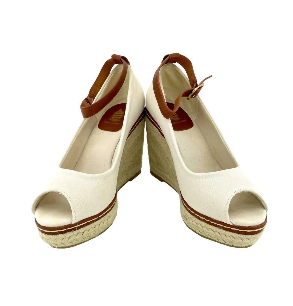 商品Marina Yachting|Women's Open Toe Canvas Espadrille Ankle Strap Wedge Shoes In Beige,价格¥575,第2张图片详细描述