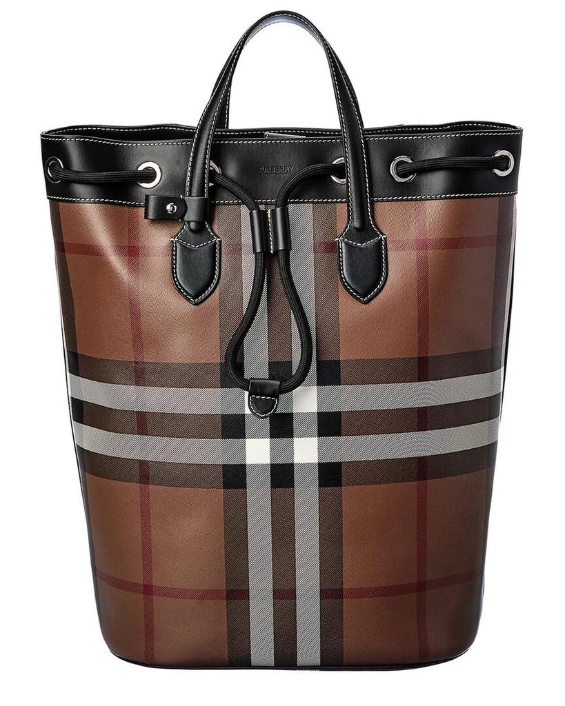 商品Burberry|Burberry Check E-Canvas & Leather Bucket Bag Backpack,价格¥17234,第1张图片