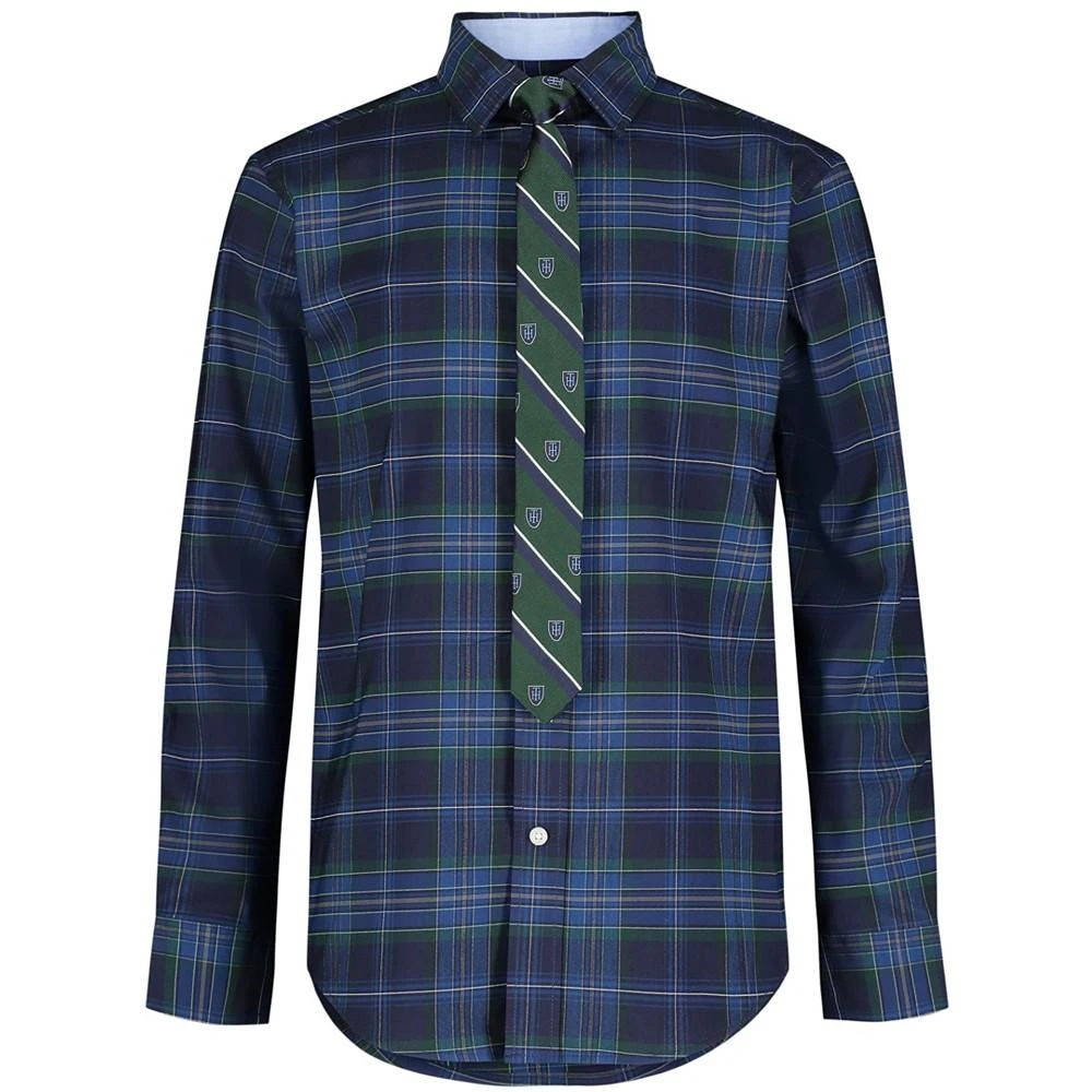 商品Tommy Hilfiger|Big Boys Long Sleeve Stretch Ambassador Plaid Shirt and Tie Set,价格¥267,第1张图片