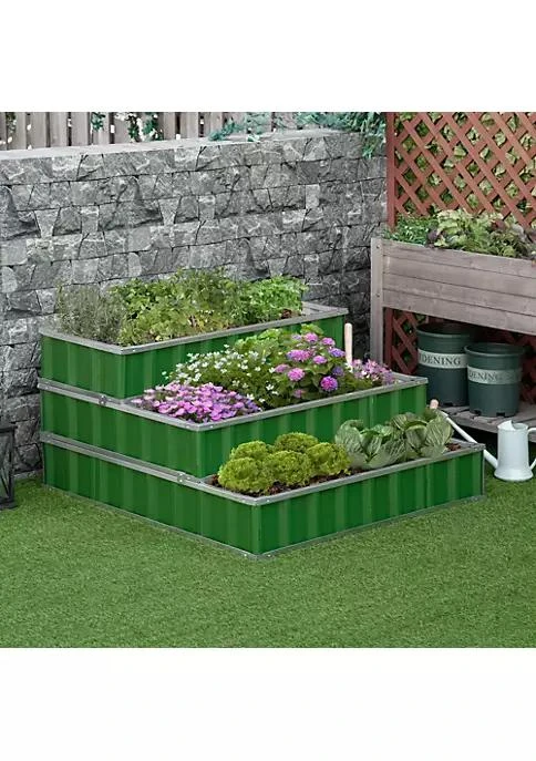 商品belk|47X47X25 3 Tier Raised Garden Bed Metal Elevated Planer Box Kit W  A Pairs Of Glove For Backyard Patio To Grow Vegetables Herbs And Flowers Green,价格¥1164,第3张图片详细描述