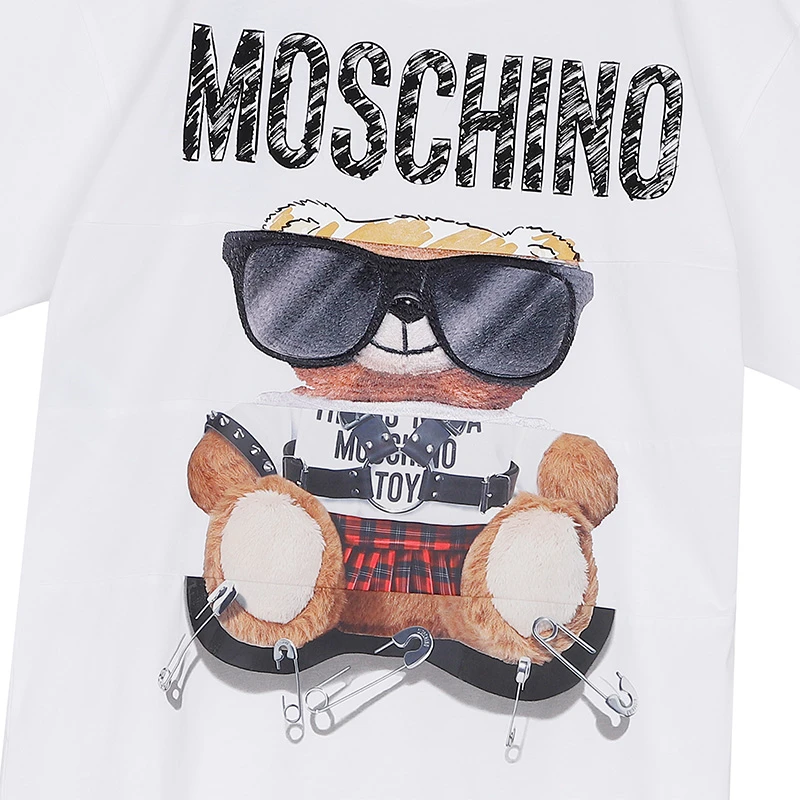 MOSCHINO短袖莫斯奇诺奢侈品女士 Mixed Teddy Bear经典logo小熊短袖圆领平纹针织T恤春夏上衣女款白色时尚礼物07025540 V3001（清仓特价） 商品